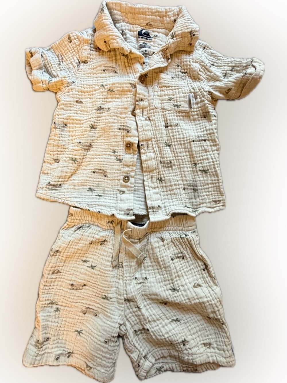 Quiksilver Cream Short-Sleeve Set with Subtle Palm Print